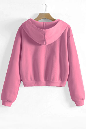 Ghassy Co. Kadın Pamuklu Crop Model Kanguru Cepli Sonbahar ve İlkbahar Kapüşonlu Crop Sweatshirt