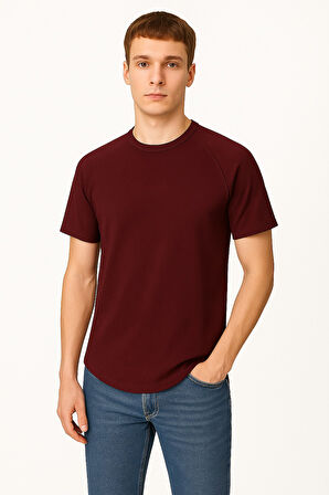 Ghassy Co. Erkek Reglan Oval Kesim %100 Pamuk Yumuşak Dokulu Bisiklet Yaka T-shirt