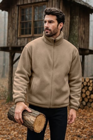 Ghassy Co. Erkek Pro Termal İç Dış Sherpa Sonbahar Kış Tam Fermuarlı Peluş Sweatshirt