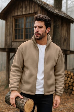 Ghassy Co. Erkek Pro Termal İç Dış Sherpa Sonbahar Kış Tam Fermuarlı Peluş Sweatshirt