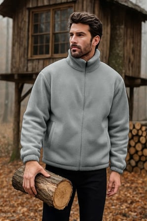 Ghassy Co. Erkek Pro Termal İç Dış Sherpa Sonbahar Kış Tam Fermuarlı Peluş Sweatshirt