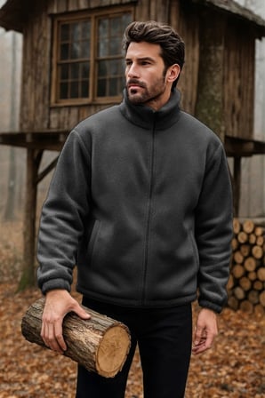 Ghassy Co. Erkek Pro Termal İç Dış Sherpa Sonbahar Kış Tam Fermuarlı Peluş Sweatshirt