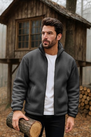 Ghassy Co. Erkek Pro Termal İç Dış Sherpa Sonbahar Kış Tam Fermuarlı Peluş Sweatshirt