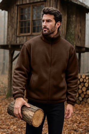 Ghassy Co. Erkek Pro Termal İç Dış Sherpa Sonbahar Kış Tam Fermuarlı Peluş Sweatshirt