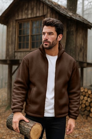 Ghassy Co. Erkek Pro Termal İç Dış Sherpa Sonbahar Kış Tam Fermuarlı Peluş Sweatshirt