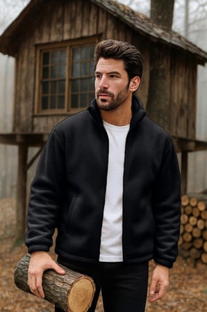 Ghassy Co. Erkek Pro Termal İç Dış Sherpa Sonbahar Kış Tam Fermuarlı Peluş Sweatshirt