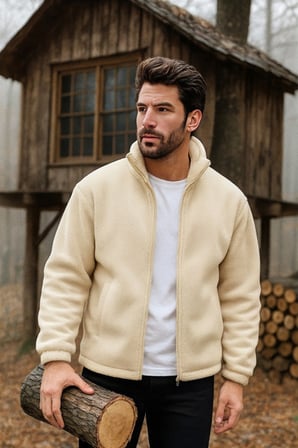Ghassy Co. Erkek Pro Termal İç Dış Sherpa Sonbahar Kış Tam Fermuarlı Peluş Sweatshirt