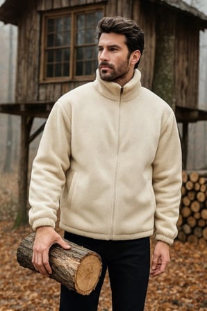 Ghassy Co. Erkek Pro Termal İç Dış Sherpa Sonbahar Kış Tam Fermuarlı Peluş Sweatshirt
