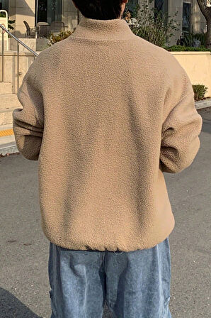 Ghassy Co. Erkek Ultra Isı Peluş Sherpa Oversize Yarım Metal Fermuar Lastik Ayarlı Polar Sweatshirt