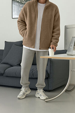 Ghassy Co. Erkek Isı Termal İç Dış Sherpa Sonbahar Kış Tam Fermuarlı Peluş Polar Sweatshirt