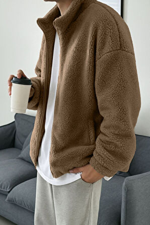 Ghassy Co. Erkek Isı Termal İç Dış Sherpa Sonbahar Kış Tam Fermuarlı Peluş Polar Sweatshirt