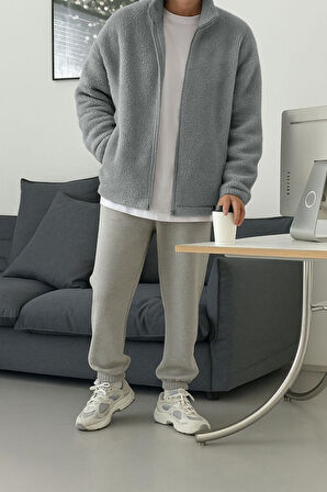 Ghassy Co. Erkek Isı Termal İç Dış Sherpa Sonbahar Kış Tam Fermuarlı Peluş Polar Sweatshirt