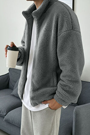 Ghassy Co. Erkek Isı Termal İç Dış Sherpa Sonbahar Kış Tam Fermuarlı Peluş Polar Sweatshirt