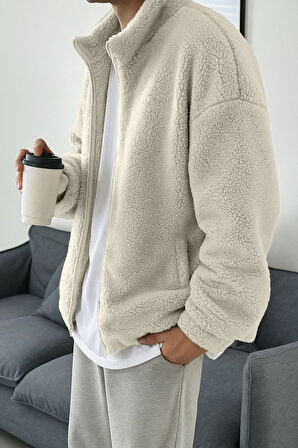 Ghassy Co. Erkek Isı Termal İç Dış Sherpa Sonbahar Kış Tam Fermuarlı Peluş Polar Sweatshirt