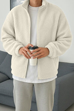 Ghassy Co. Erkek Isı Termal İç Dış Sherpa Sonbahar Kış Tam Fermuarlı Peluş Polar Sweatshirt