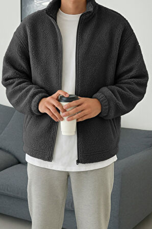 Ghassy Co. Erkek Isı Termal İç Dış Sherpa Sonbahar Kış Tam Fermuarlı Peluş Polar Sweatshirt