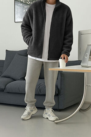 Ghassy Co. Erkek Isı Termal İç Dış Sherpa Sonbahar Kış Tam Fermuarlı Peluş Polar Sweatshirt