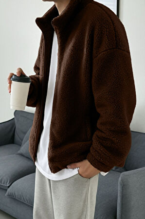 Ghassy Co. Erkek Isı Termal İç Dış Sherpa Sonbahar Kış Tam Fermuarlı Peluş Polar Sweatshirt