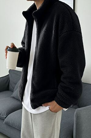 Ghassy Co. Erkek Isı Termal İç Dış Sherpa Sonbahar Kış Tam Fermuarlı Peluş Polar Sweatshirt