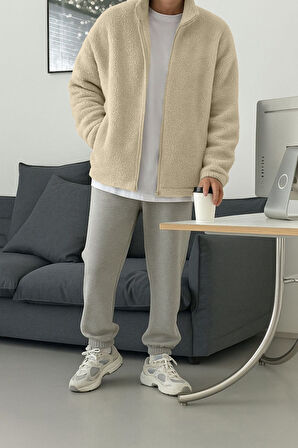 Ghassy Co. Erkek Isı Termal İç Dış Sherpa Sonbahar Kış Tam Fermuarlı Peluş Polar Sweatshirt