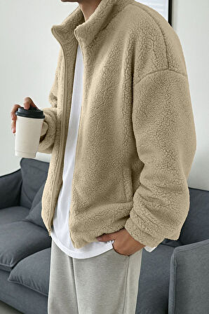 Ghassy Co. Erkek Isı Termal İç Dış Sherpa Sonbahar Kış Tam Fermuarlı Peluş Polar Sweatshirt