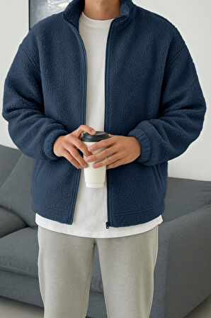 Ghassy Co. Erkek Isı Termal İç Dış Sherpa Sonbahar Kış Tam Fermuarlı Peluş Polar Sweatshirt