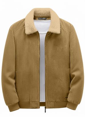 Ghassy Co. Erkek Peluş Astarlı Gömlek Yaka Tam Fermuar Rüzgar Geçirmez Kadife Mont