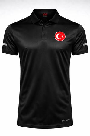 Ghassy Co. Türk Bayrak Logolu Polo Yaka Hafif Esnek Hızlı Kuruyan Kumaş Performans Spor Tişört