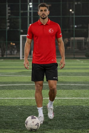 Ghassy Co. Türk Bayrak Logolu Polo Yaka Hafif Esnek Hızlı Kuruyan Kumaş Performans Spor Tişört