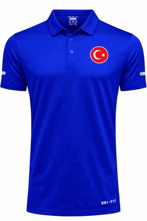 Ghassy Co. Türk Bayrak Logolu Polo Yaka Hafif Esnek Hızlı Kuruyan Kumaş Performans Spor Tişört