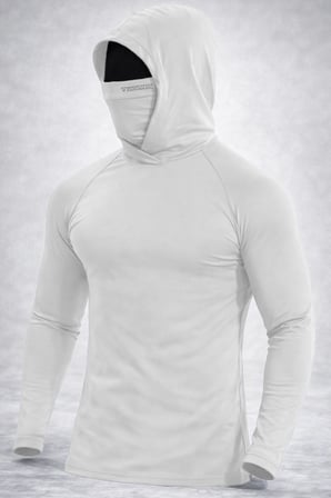 Ghassy Co. Erkek Yüz Maskeli Kapüşonlu Esnek Kumaş Pamuklu Uzun Kollu Spor Penye Tişört