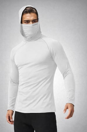 Ghassy Co. Erkek Yüz Maskeli Kapüşonlu Esnek Kumaş Pamuklu Uzun Kollu Spor Penye Tişört