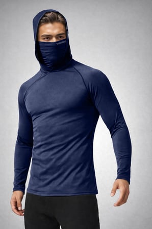 Ghassy Co. Erkek Yüz Maskeli Kapüşonlu Esnek Kumaş Pamuklu Uzun Kollu Spor Penye Tişört