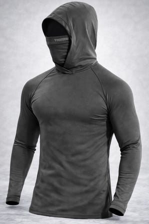 Ghassy Co. Erkek Yüz Maskeli Kapüşonlu Esnek Kumaş Pamuklu Uzun Kollu Spor Penye Tişört