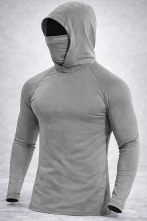 Ghassy Co. Erkek Yüz Maskeli Kapüşonlu Esnek Kumaş Pamuklu Uzun Kollu Spor Penye Tişört