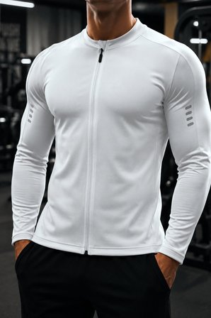 Ghassy Co. Erkek Tam Fermuarlı Dalgıç Kumaş Uzun Kollu Slim Fit Esnek Spor Sweatshirt