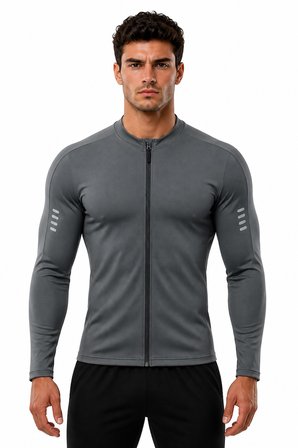 Ghassy Co. Erkek Tam Fermuarlı Dalgıç Kumaş Uzun Kollu Slim Fit Esnek Spor Sweatshirt