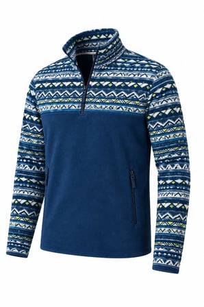Ghassy Co. Erkek Etnik Desenli 1/4 Zip Yarım Fermuarlı Cepli Polar Outdoor Günlük Kullanım