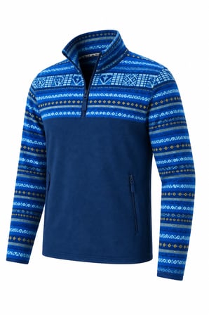 Ghassy Co. Erkek Etnik Desenli 1/4 Zip Yarım Fermuarlı Cepli Polar Outdoor Günlük Kullanım