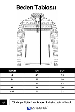 Ghassy Co. Erkek Etnik Desenli 1/4 Zip Yarım Fermuarlı Cepli Polar Outdoor Günlük Kullanım