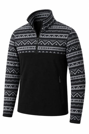 Ghassy Co. Erkek Etnik Desenli 1/4 Zip Yarım Fermuarlı Cepli Polar Outdoor Günlük Kullanım