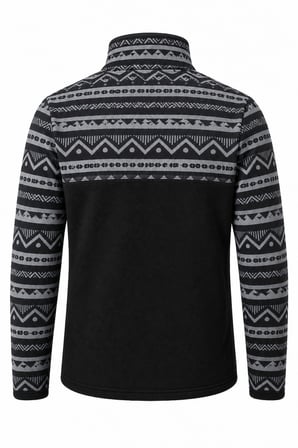 Ghassy Co. Erkek Etnik Desenli 1/4 Zip Yarım Fermuarlı Cepli Polar Outdoor Günlük Kullanım