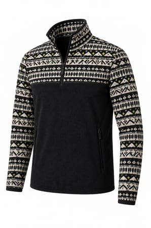 Ghassy Co. Erkek Etnik Desenli 1/4 Zip Yarım Fermuarlı Cepli Polar Outdoor Günlük Kullanım