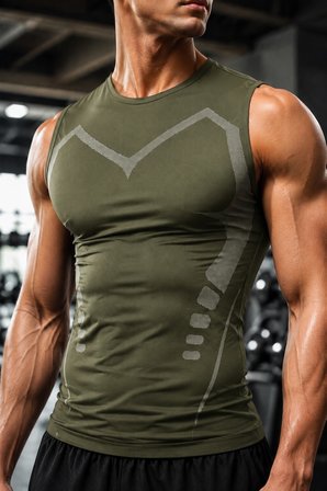 Ghassy Co. Erkek Fitness Hızlı Kuruma Nefes Alabilen Çapraz Daraltma Tipi Kolsuz Spor T-shirt 