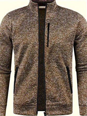 Ghassy Co. Erkek Kırçıllı Yüzey Hafif Rüzgar Geçirmez Tam Fermuarlı Polar Ceket