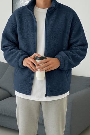 Ghassy Co. Erkek Pro Termal İç Dış Sherpa Sonbahar Kış Tam Fermuarlı Peluş Sweatshirt
