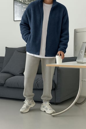 Ghassy Co. Erkek Pro Termal İç Dış Sherpa Sonbahar Kış Tam Fermuarlı Peluş Sweatshirt