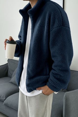 Ghassy Co. Erkek Pro Termal İç Dış Sherpa Sonbahar Kış Tam Fermuarlı Peluş Sweatshirt