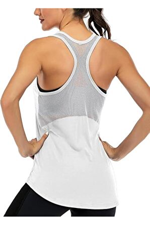 Ghassy Co. Kadın Racerback Sırt Açık Yarı Fileli Antrenman Yoga Koşu Spor Atlet Tank Tops 1780