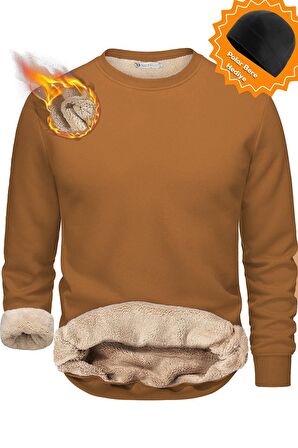 Ghassy Co. Erkek Ultra Termal Sherpa Peluş Astarlı Bisiklet Yaka Sweatshirt